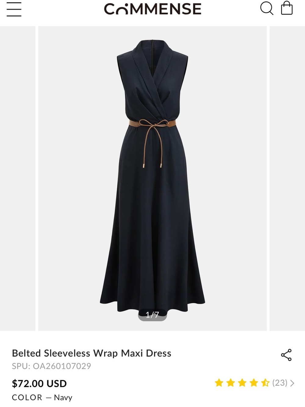 Commense Belted Sleeveless Wrap Maxi Dress - Size L